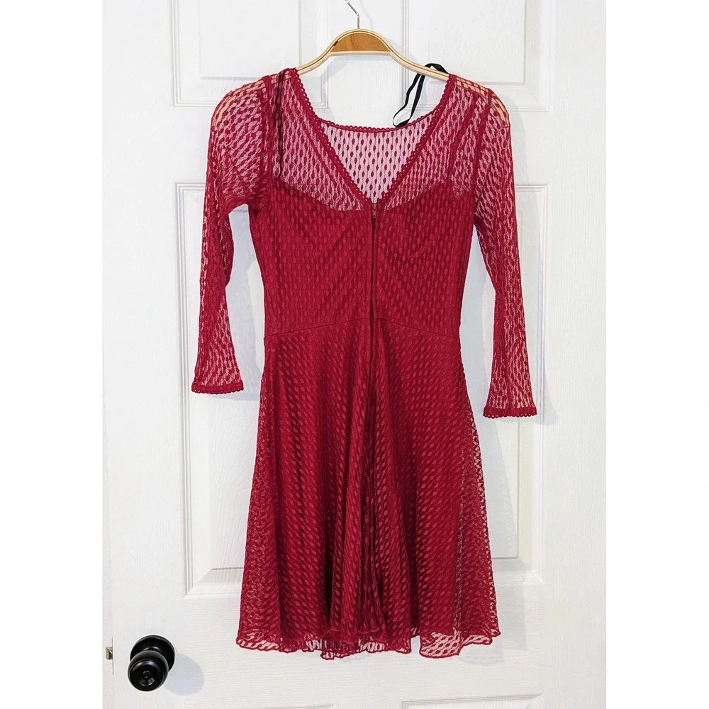 B. Darlin Lace Fit & Flare Juniors Party‎ Dress Burgundy Long Sleeve  Size 5/6